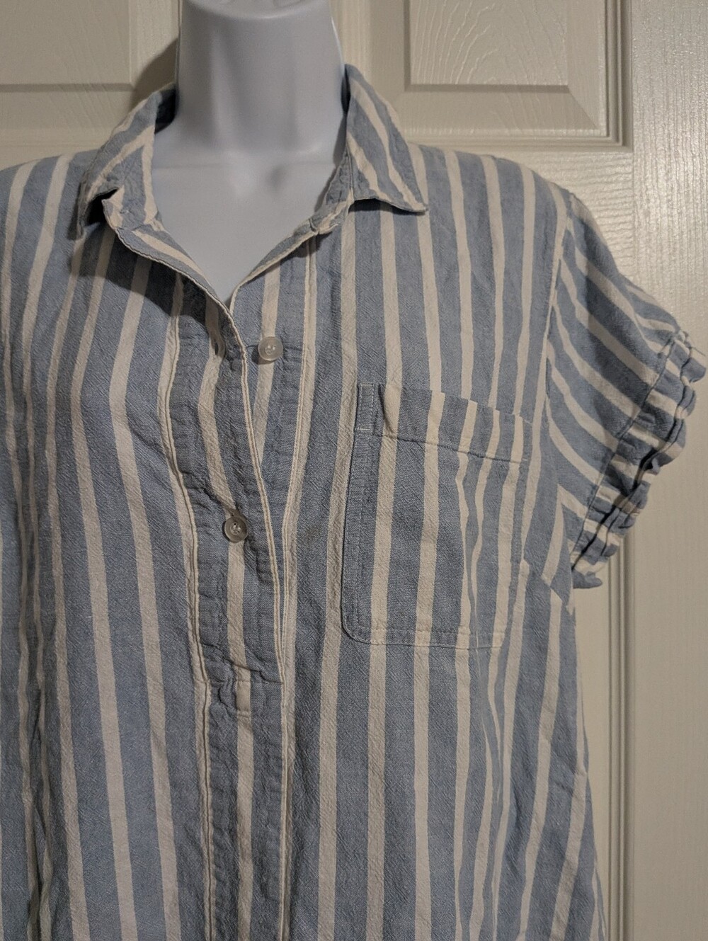J. Crew XL Linen Shirt Dress Blue White Striped - Picture 3 of 6